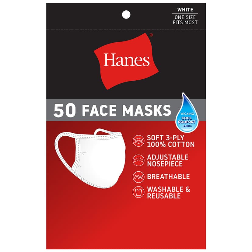 Hanes 100% Cotton 50-pack Face Mask - White