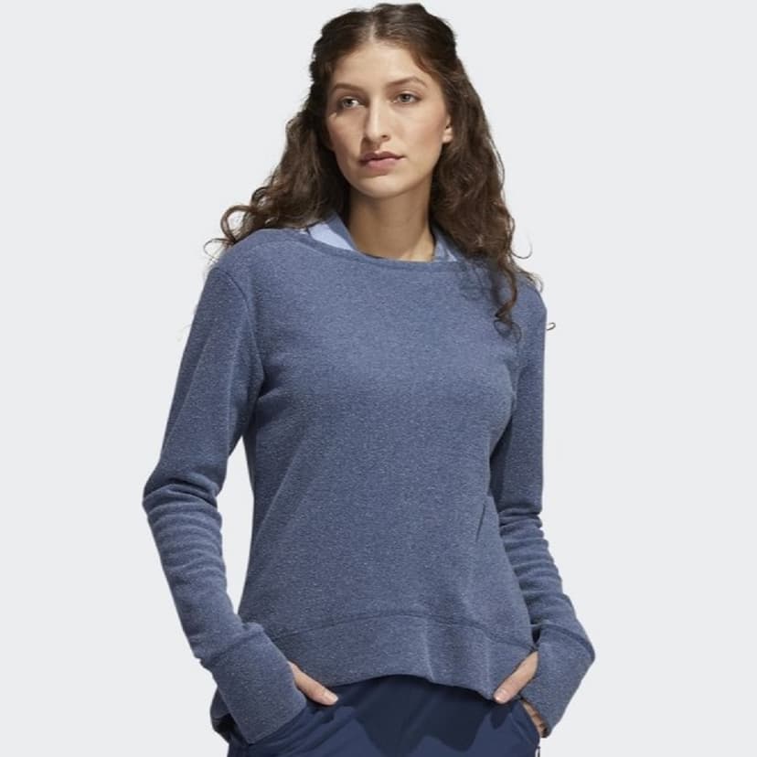 NEW Womens Adidas Heathered Fleece Crew Sweatshirt Crew Navy Large